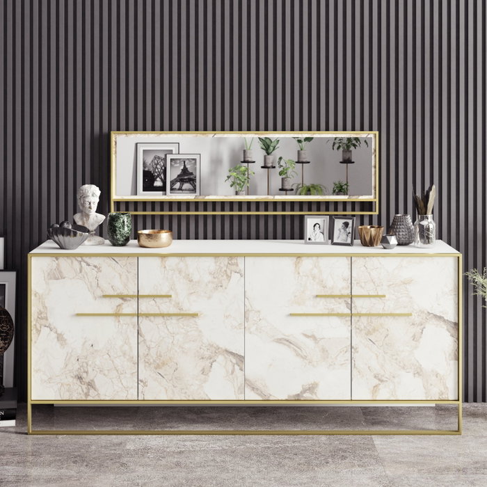 Hanah Home Polka Aynali - Blanco y Dorado